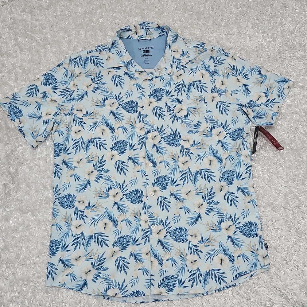 Men's Chaps Aloha Shirt Wrinkle Resistant 4 Way Stretch Sun Protection Large